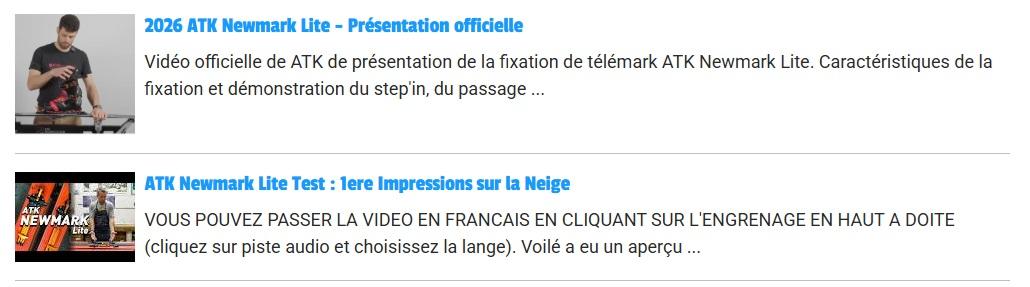 Les videos sur la fixation atk newmark lite